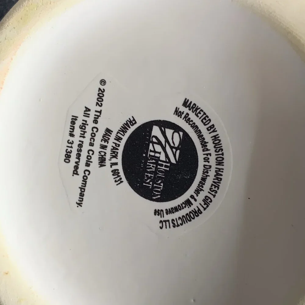 2 Coca-Cola White Ceramic Glasses Red Lettering Houston Harvest 6.25" Tall Vtg - Picture 11 of 11